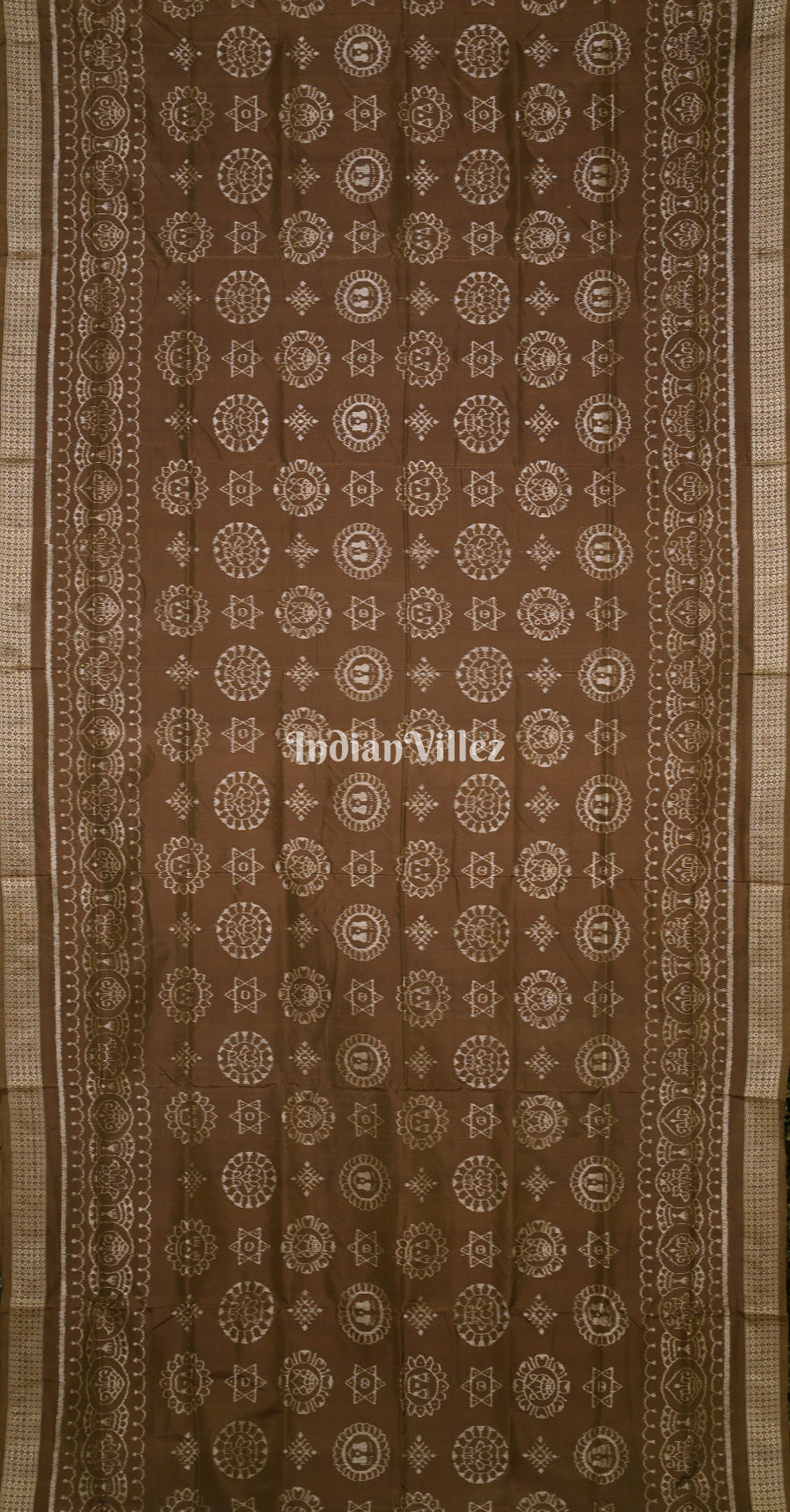 Mashroom Brown Laxmi Feet Odisha Ikat Sambalpuri Silk Saree 