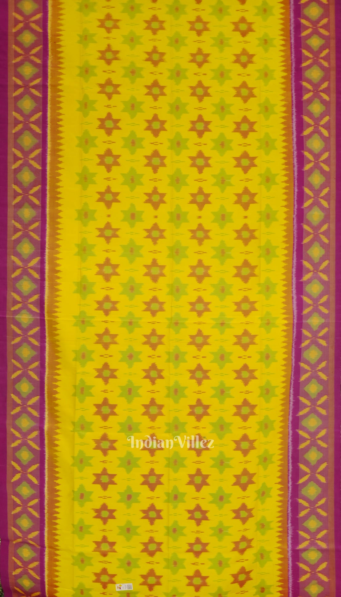 Yellow With Pink Pochampally Ikat Handloom Silk Saree