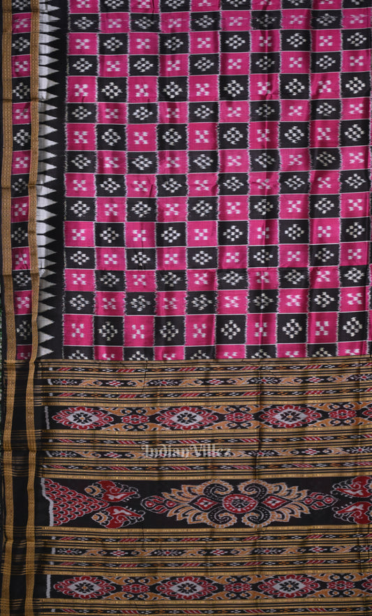 Magenta Pink Black  Pasapali Odisha Ikat Khandua Silk Saree 