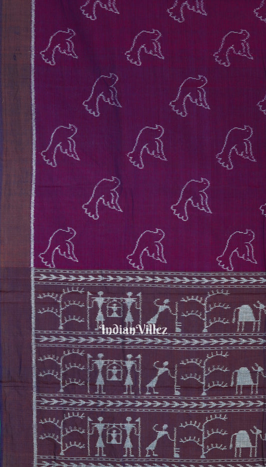 Blueberry Pigeon Odisha Ikat Sambalpuri Pure Cotton Saree