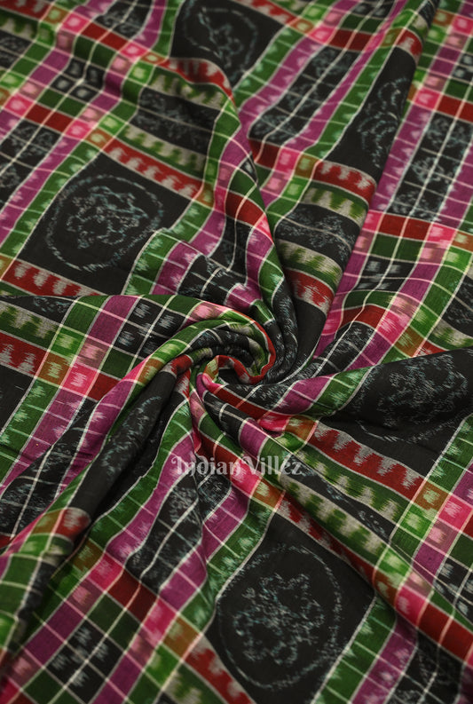 Black with Multi Color Utkalaxmi Sambalpuri Odisha Ikat Cotton Fabric 