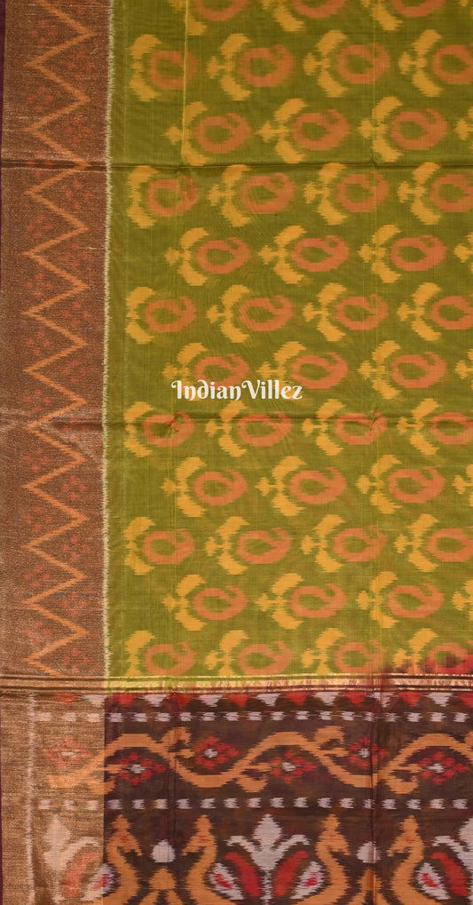 Olive Green Coffee Pochampally Ikat Silk Cotton (Sico) Saree