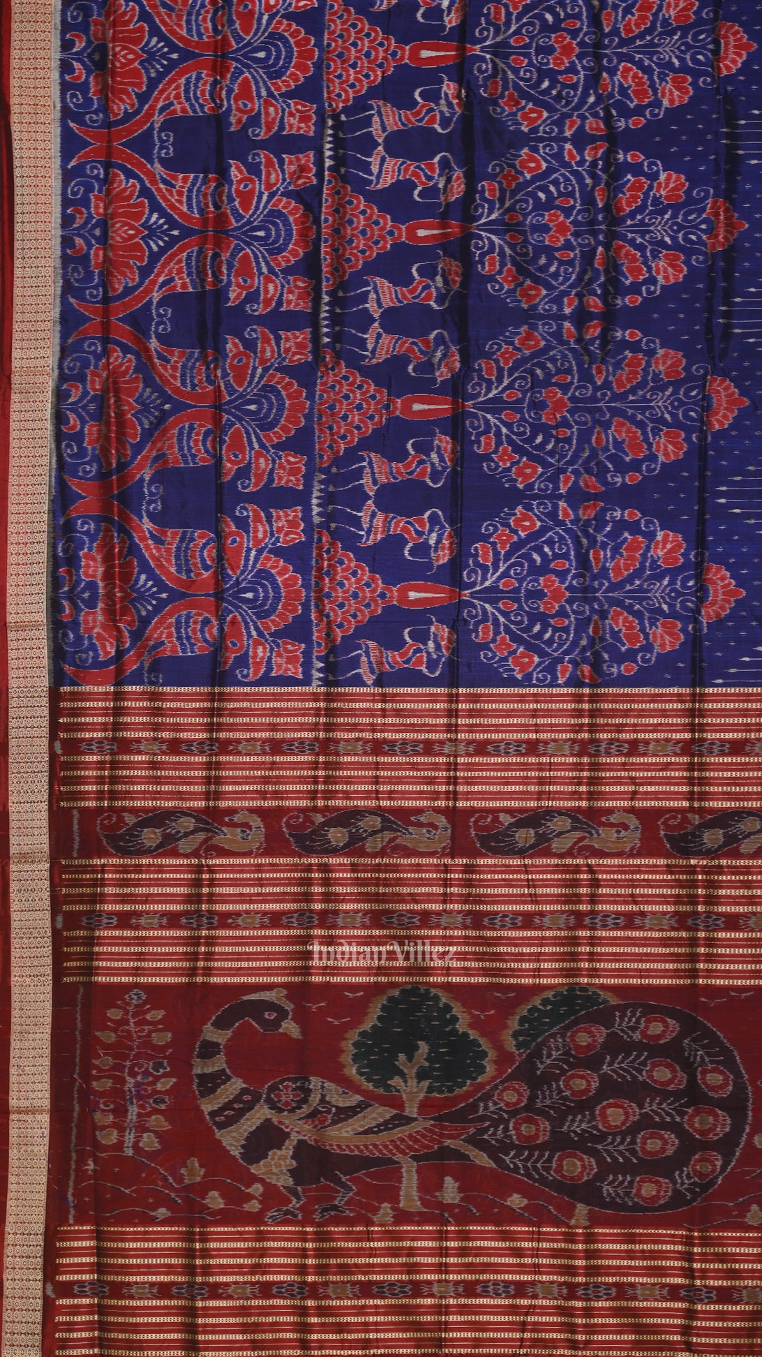 Blue Floral Motif Odisha Ikat Sambalpuri Silk Saree 