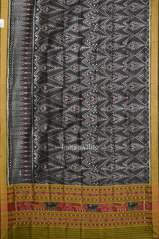 Black Tribal Theme Odisha Ikat Pure Silk Dupatta