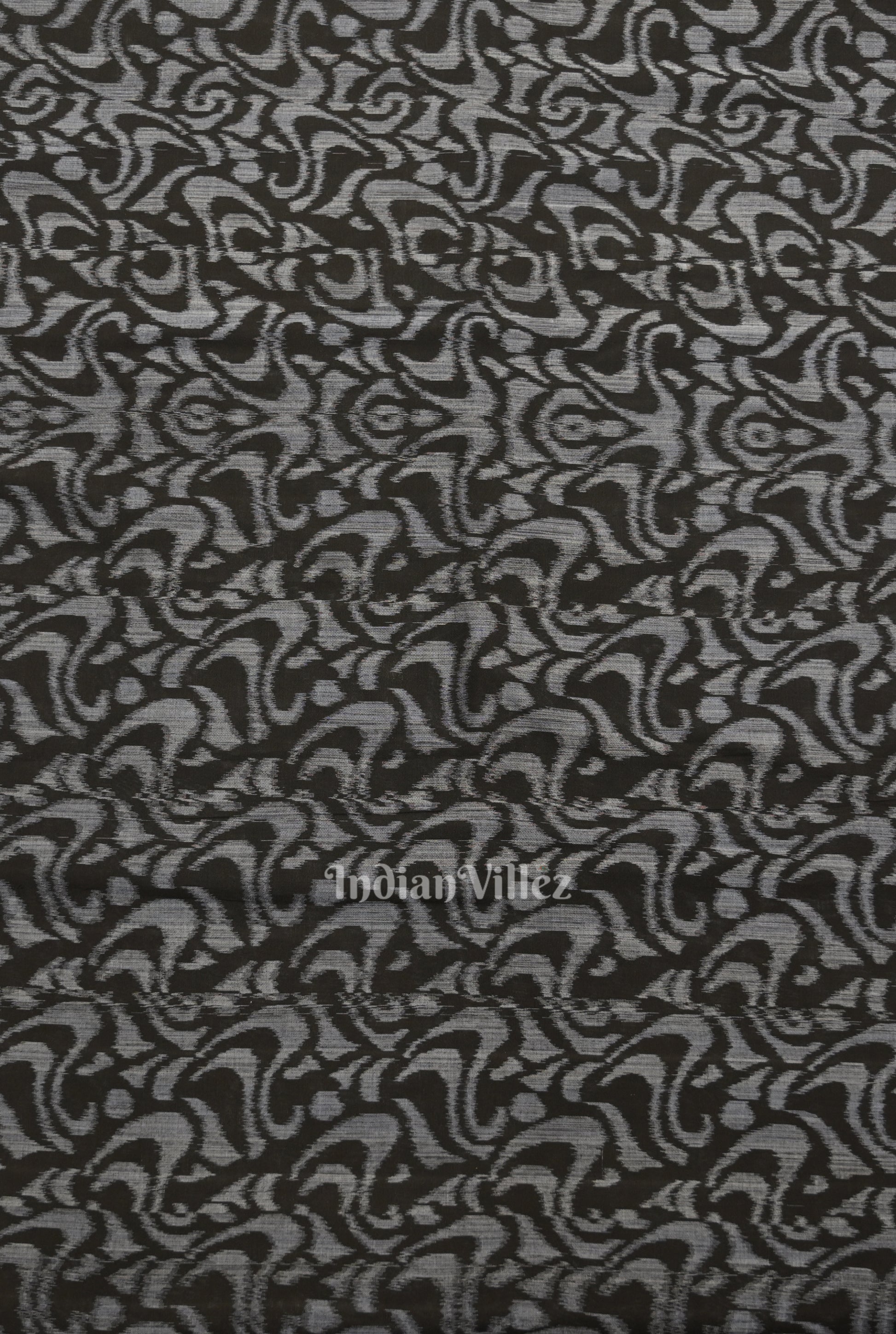 Black Silver Floral Motif Sambalpuri Odisha Ikat Cotton Fabric