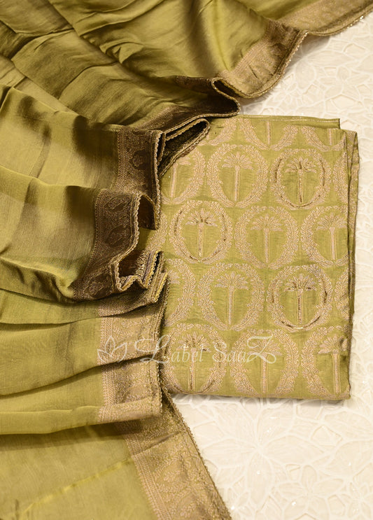 Mehendi Green  Banarasi Unstitched Salwar Suit