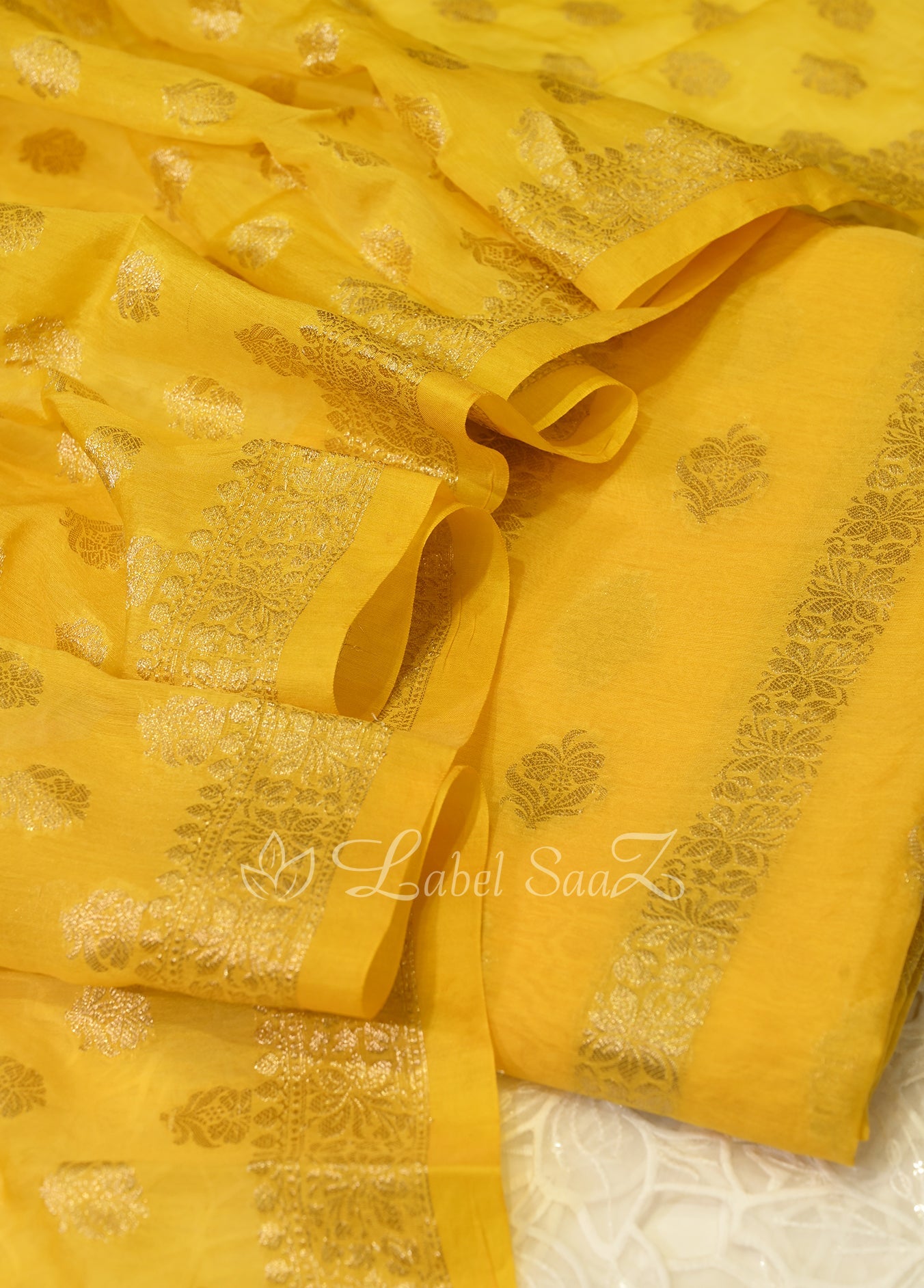 Yellow Zari work Banarasi Unstitched Salwar Suit