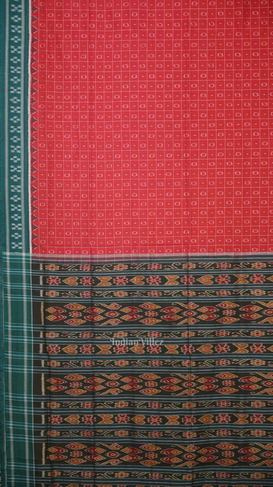 Red Green Maniraja Odisha Ikat Sambalpuri Cotton Saree 