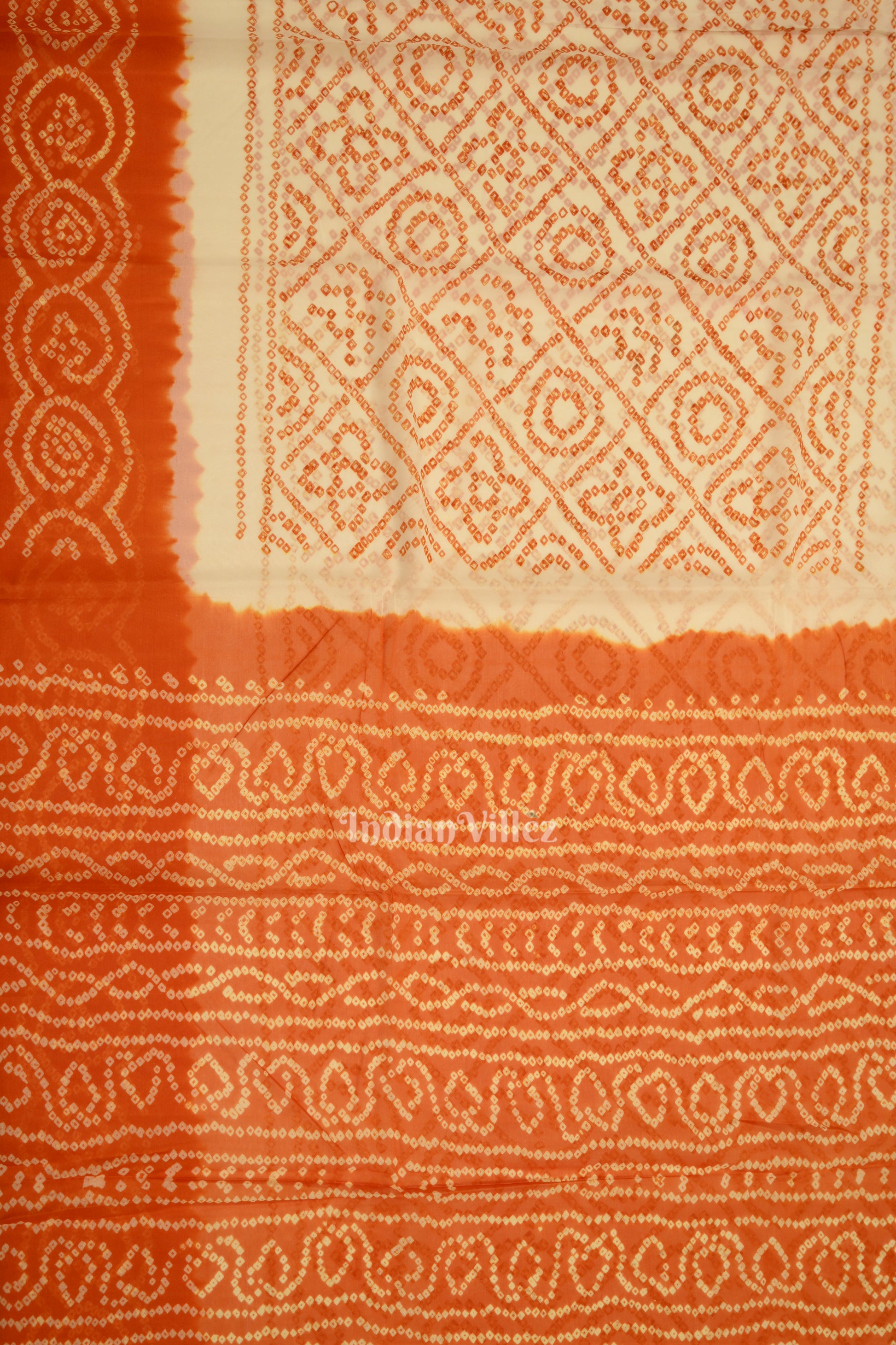 White Orange  Khaddi Georgette Banarasi Bandhani Saree
