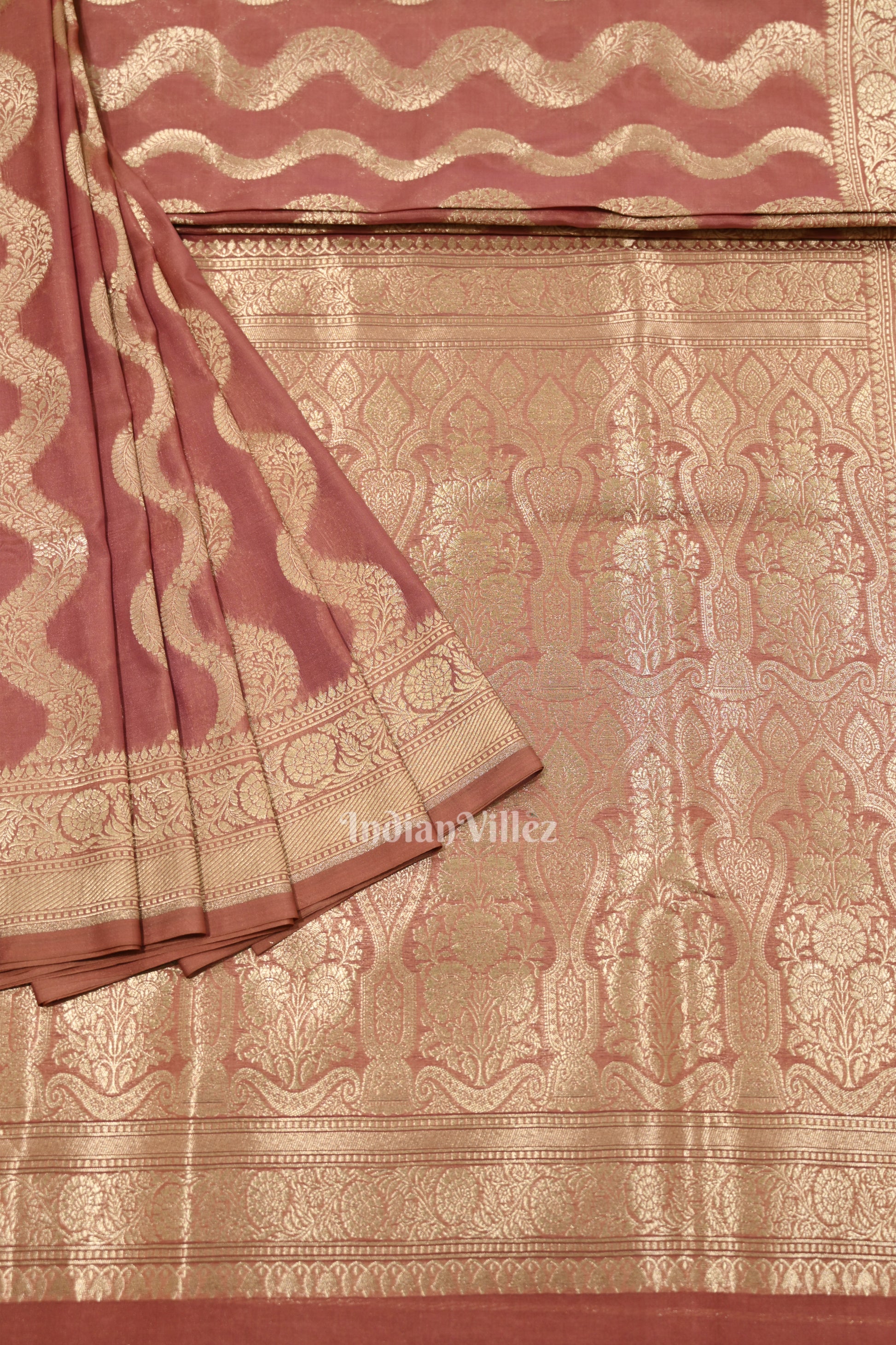  Luxurious Peach Pink Meenakari Pure Mashru Satin Silk Banarasi Saree