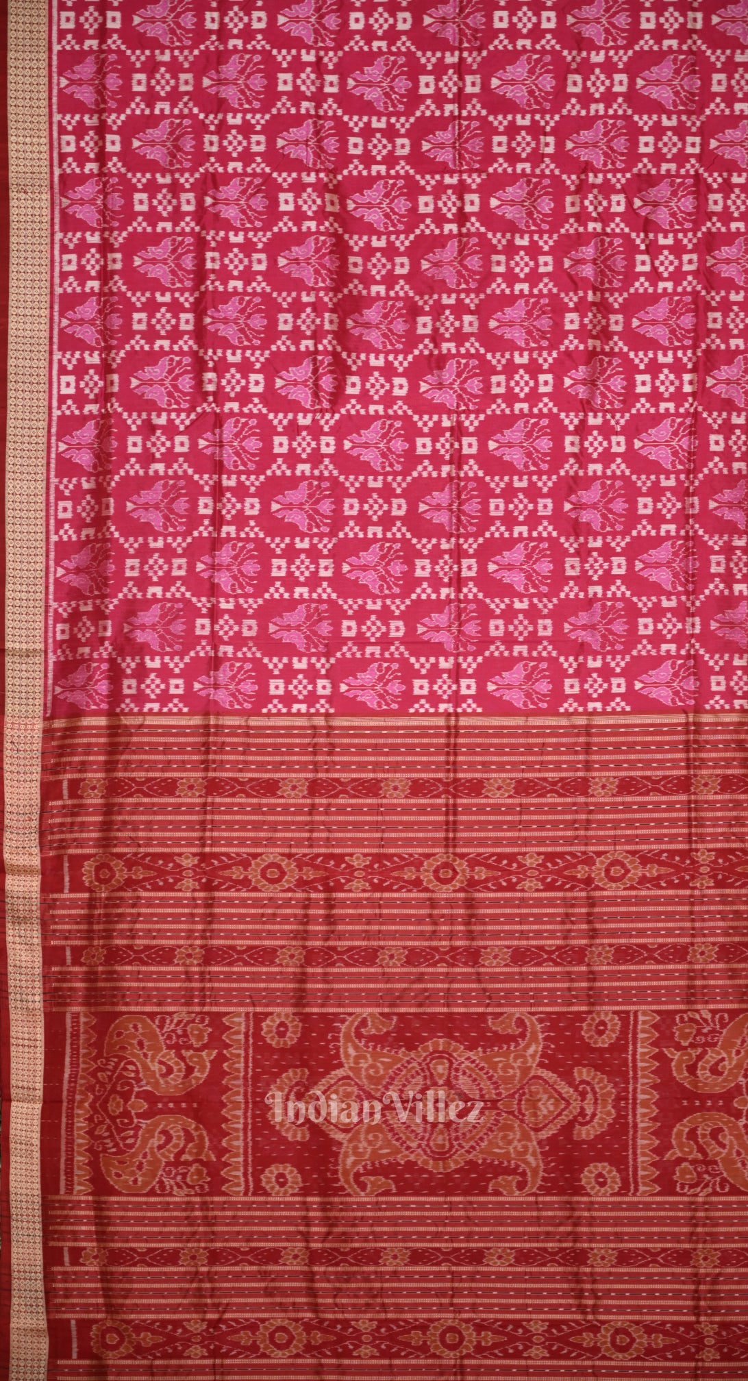 Pink Red Tribal Theme Odisha Ikat Sambalpuri Silk Saree 