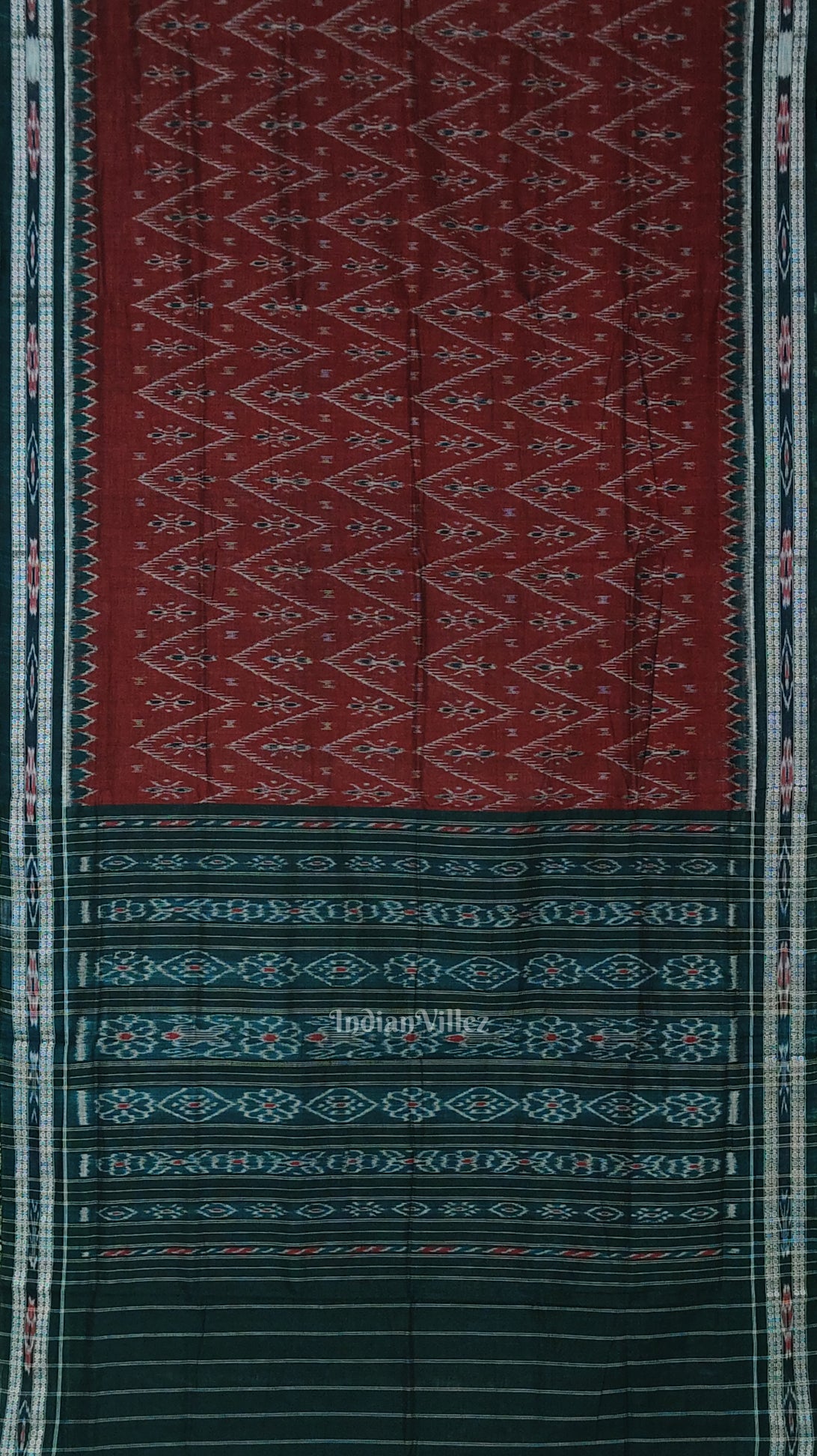 Maroon Green Mayur Chandrika Maniabandha Cotton Saree