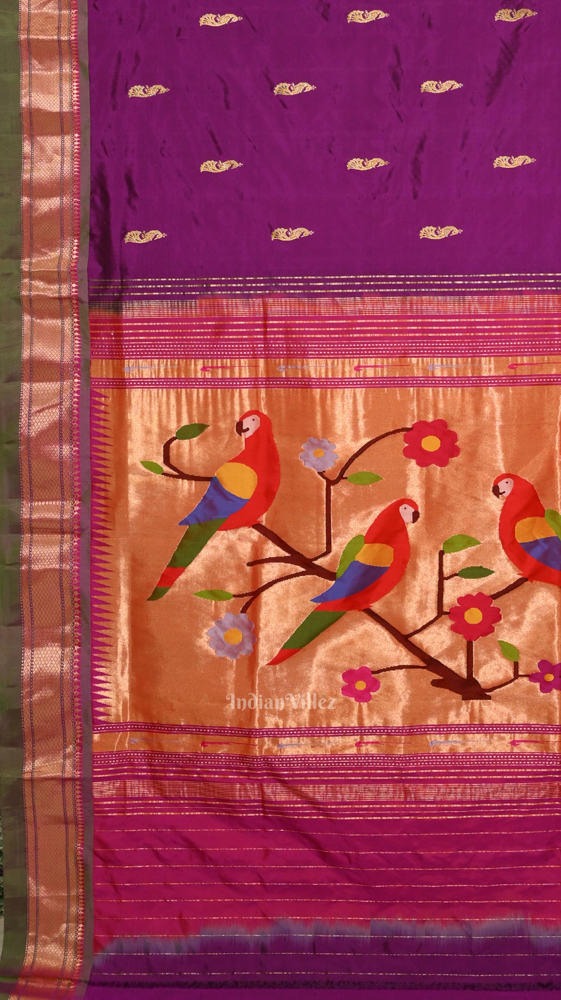 Purple Double Pallu Paithani Silk Saree 