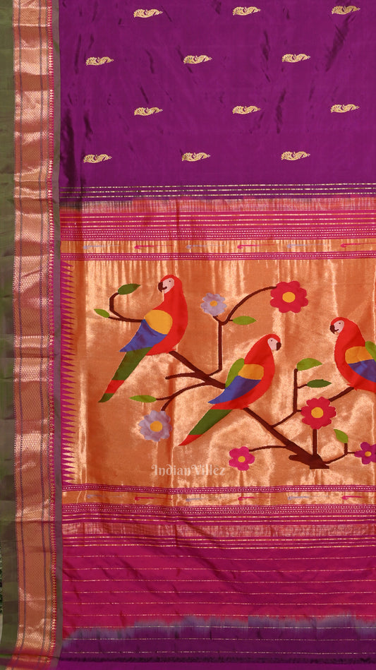Purple Double Pallu Paithani Silk Saree 