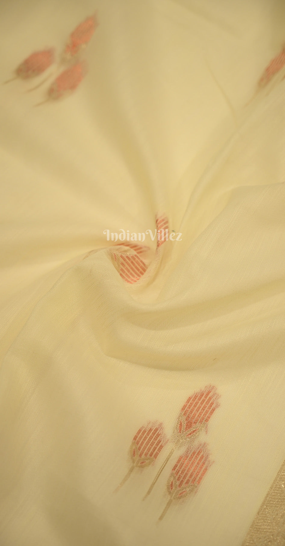 Beige Red Handwoven Linen Saree