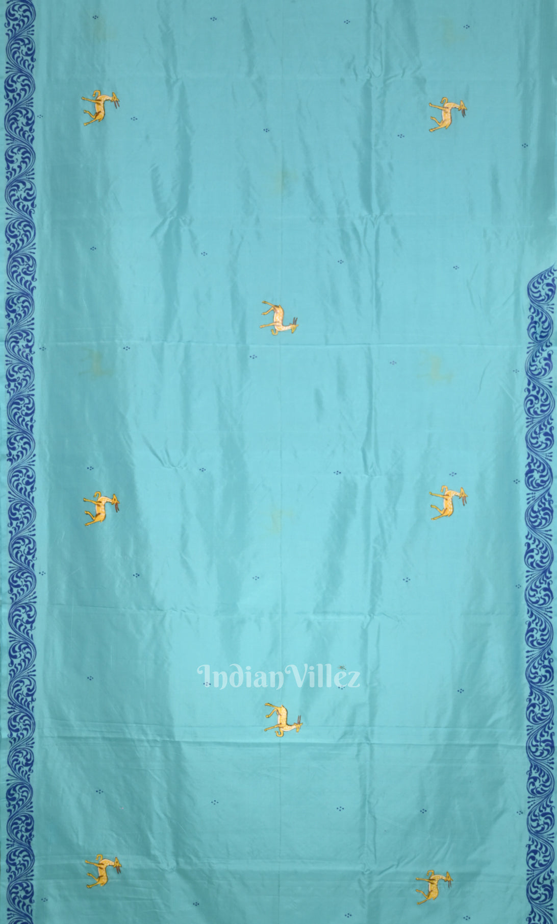 Sky Blue Ramayan Theme Hand-Painted Pattachitra Saree 