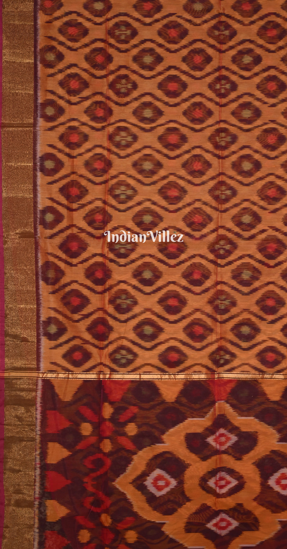 Orange Purple Pochampally Ikat (Sico) Saree