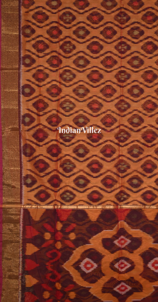 Orange Purple Pochampally Ikat (Sico) Saree