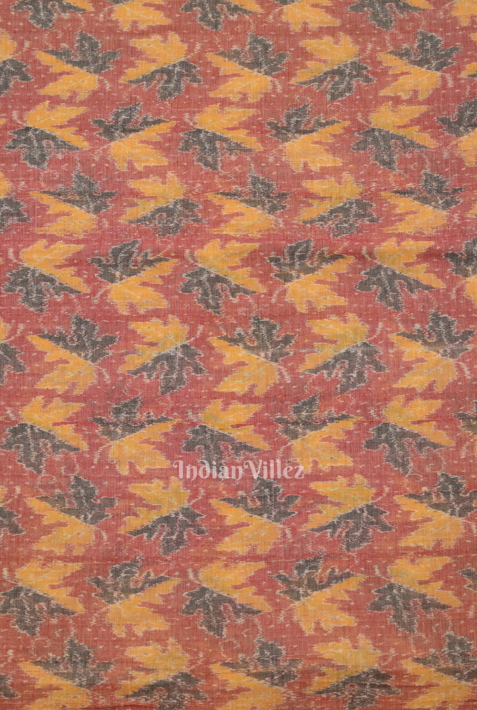 Peach Red Sambalpuri Ikat Cotton Fabric