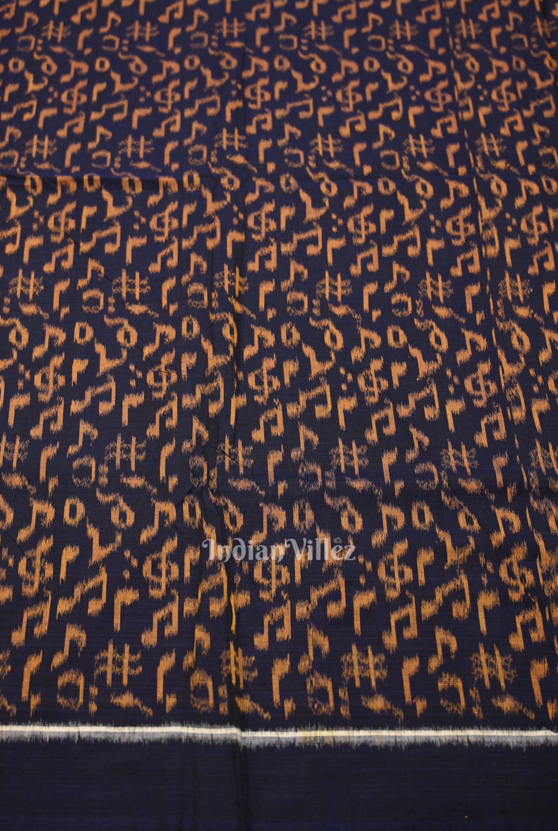 Blue Musical  Instrument Theme Sambalpuri Odisha Ikat Cotton Fabric