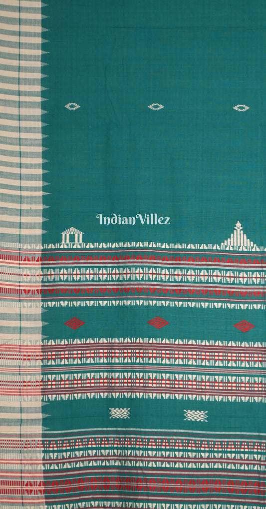 Sea Green White Odisha Handloom Natural Dye Kotpad Cotton Saree