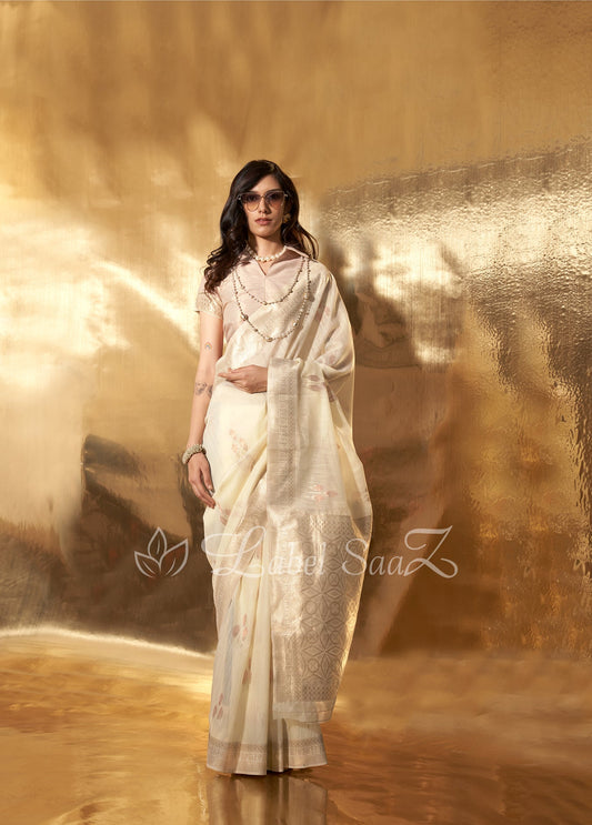 Beige Handwoven Linen Saree