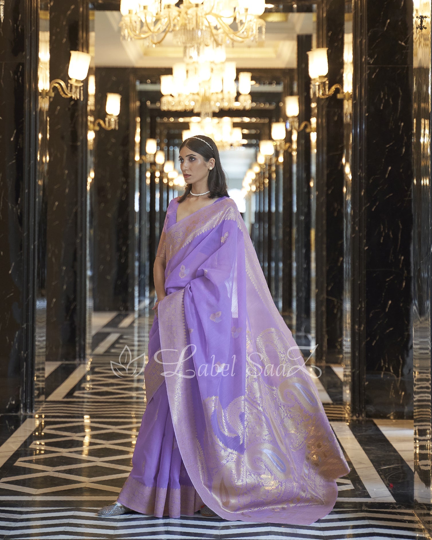 Lilac Purple Floral Handwoven Linen Saree