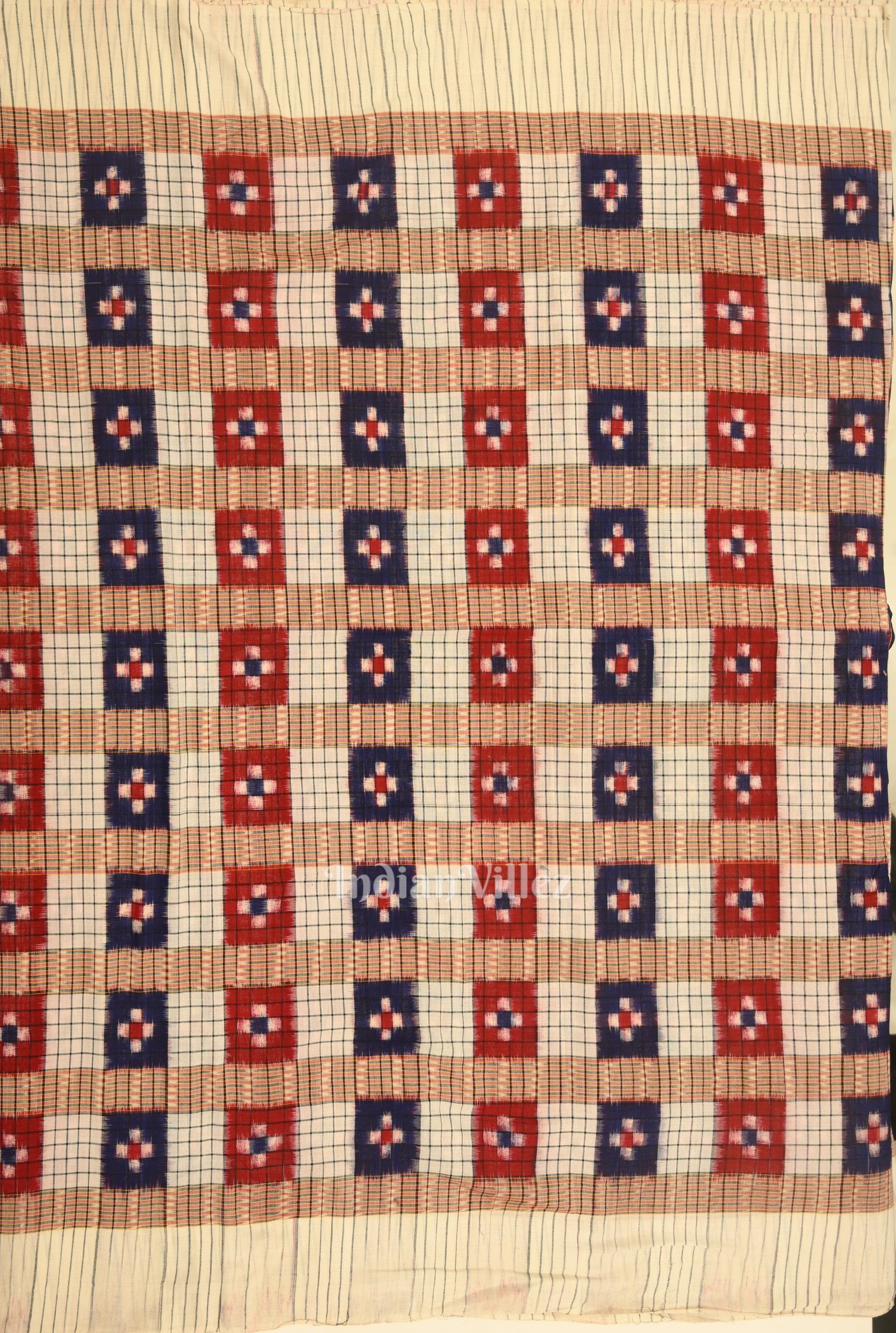 White Multi Color Check Sambalpuri Pasapali Cotton Fabric