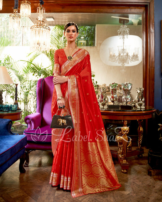 Red Pure Handloom Katan Banarasi Saree 