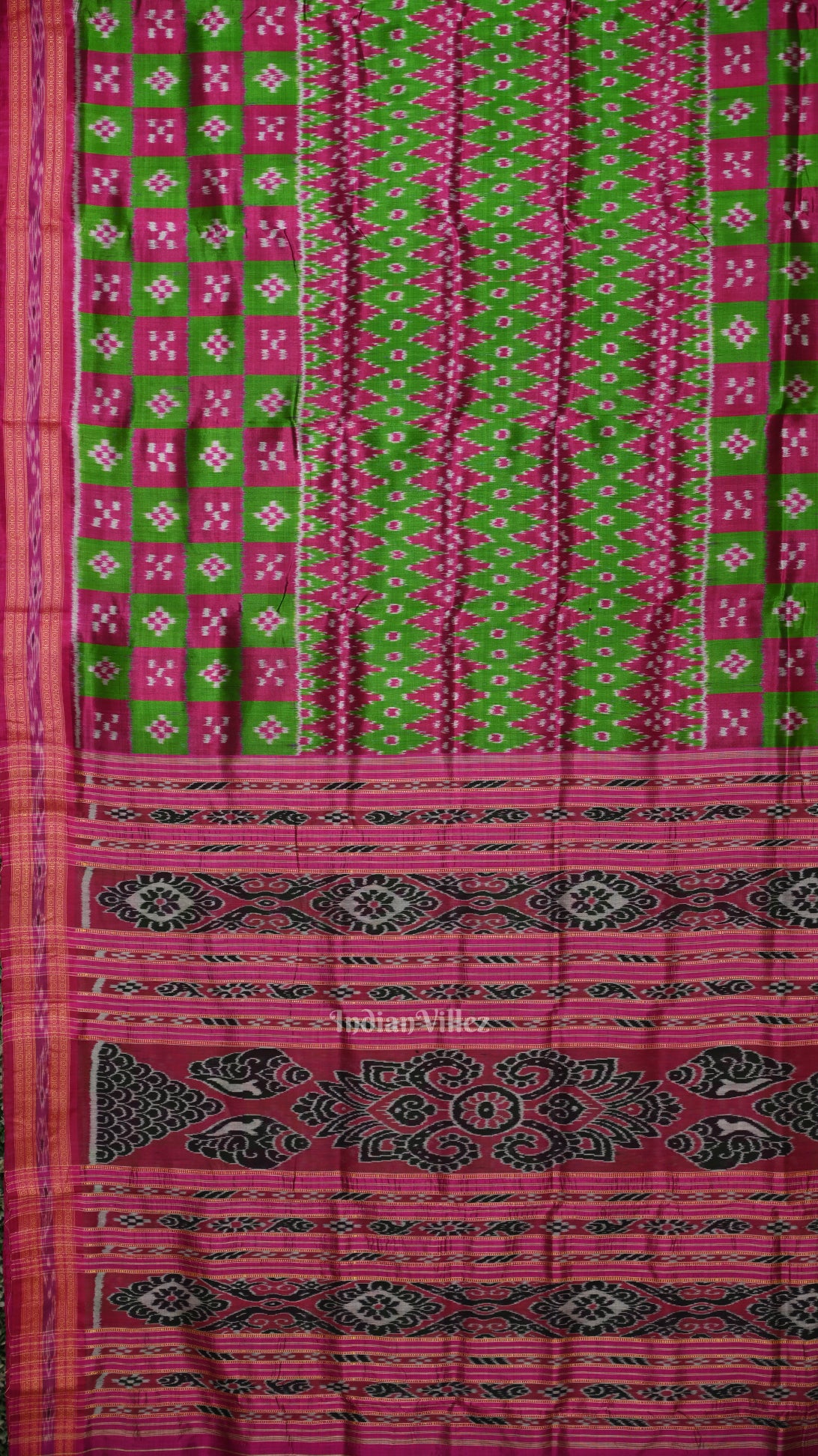 Green Pink Pasapali Odisha Ikat Khandua Silk Saree 