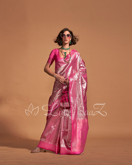 Baby Pink Kanjivaram Zari Silk Saree