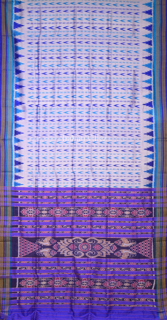 White Purple Arrow Design Odisha Ikat Khandua Silk Saree