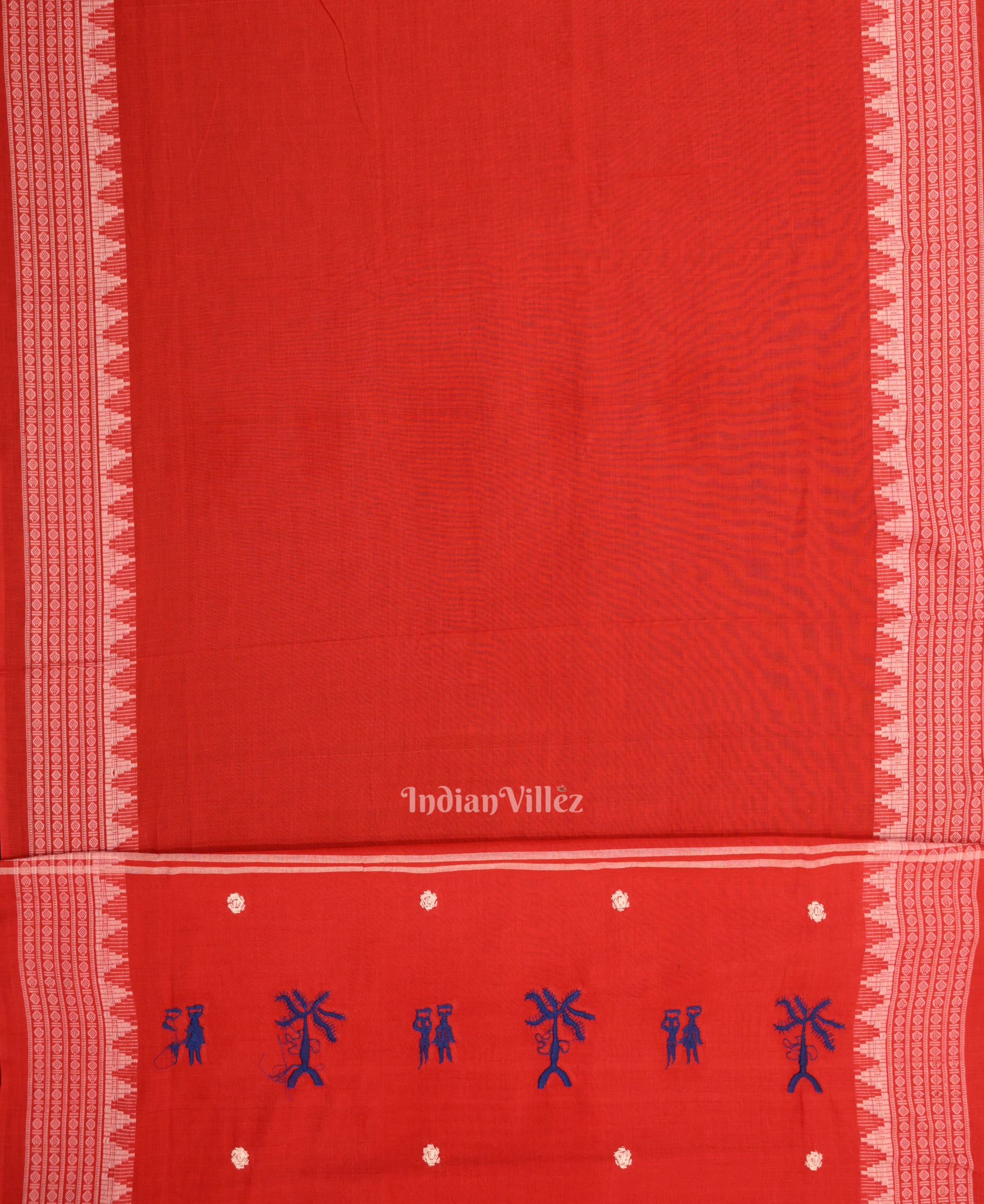 Blue Red Tribal Design Sambalpuri Cotton Dress set with Dupatta