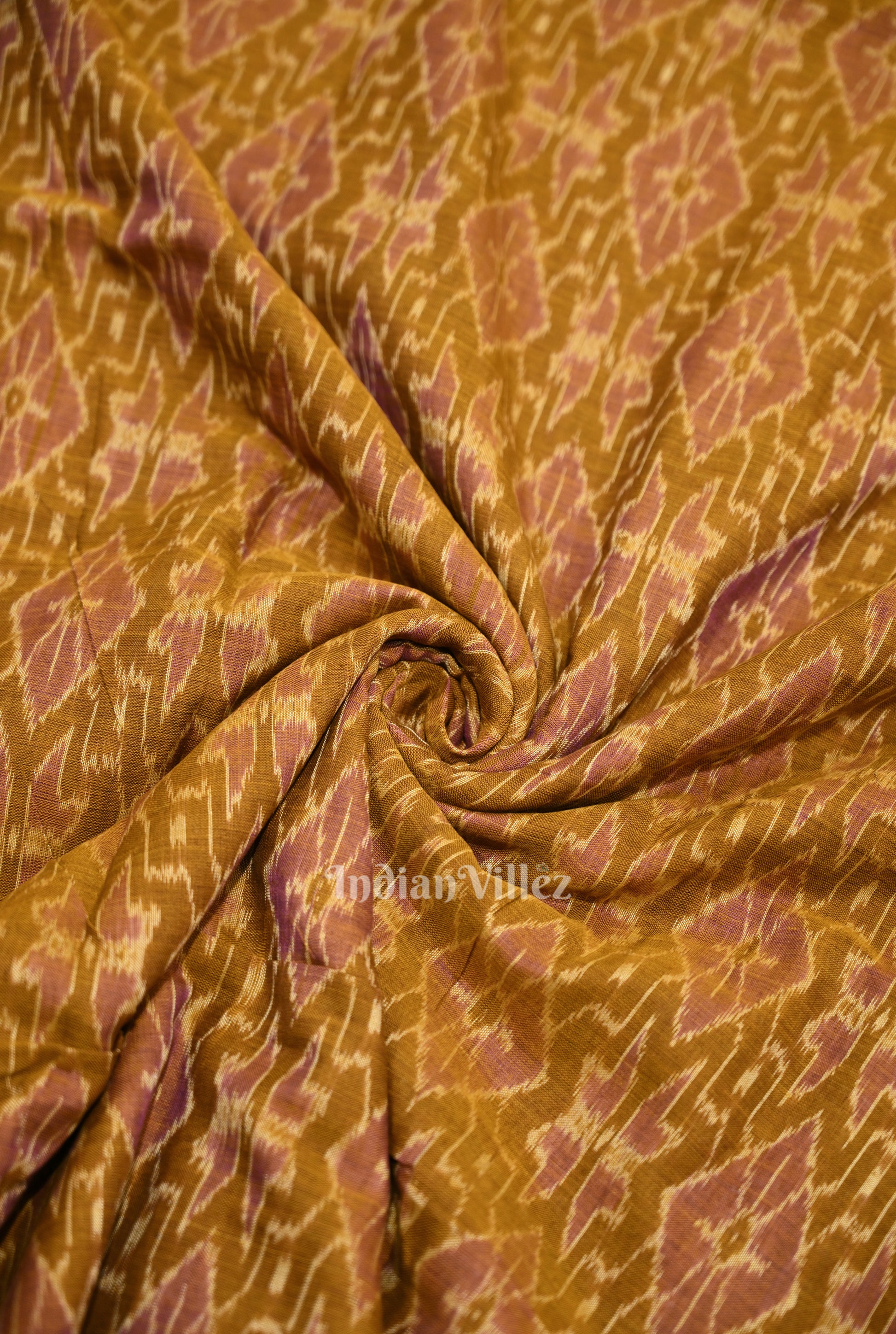 Mustard Yellow Diamond Design Sambalpuri Odisha Ikat Cotton Fabric