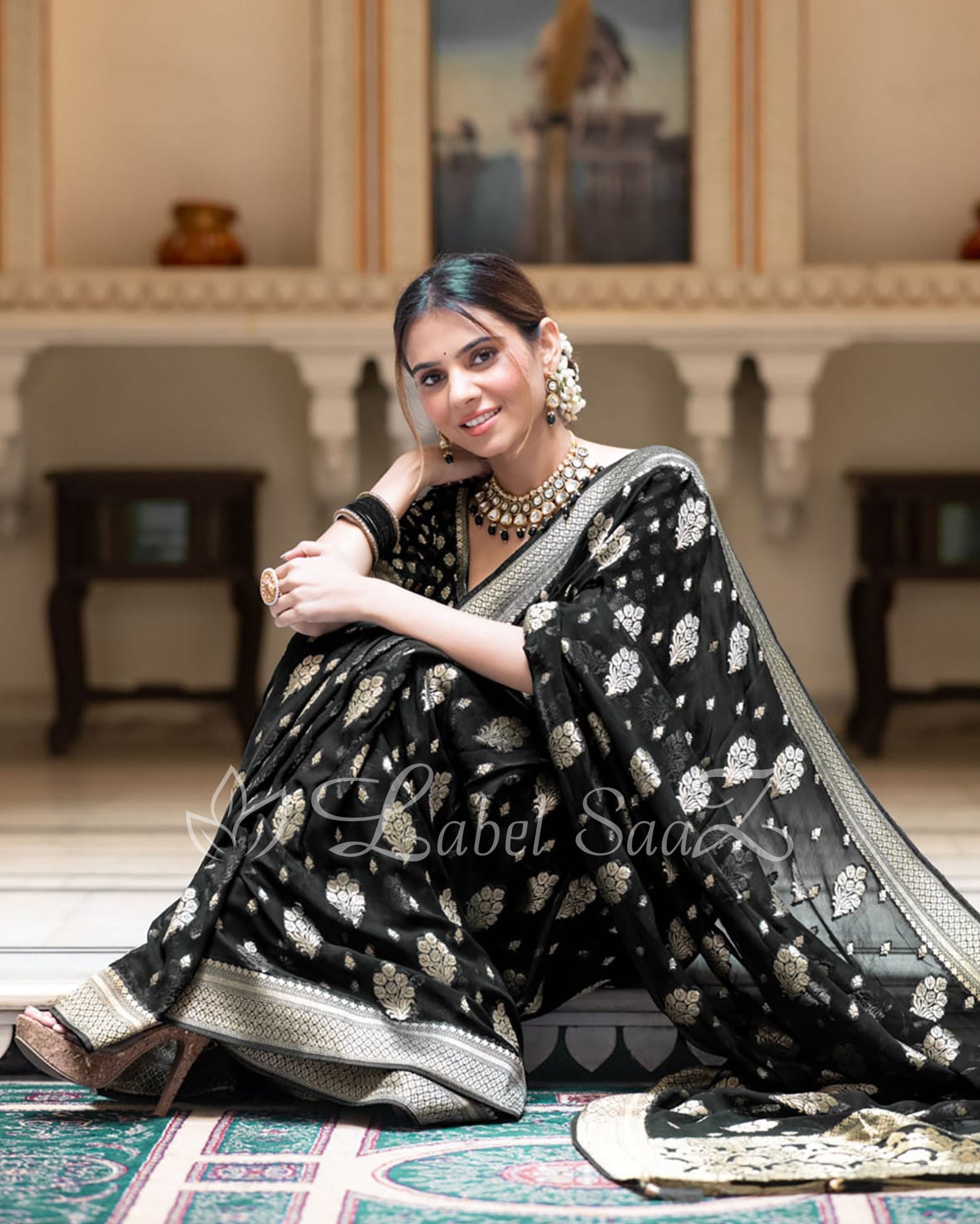 Black Handwoven Georgette Banarasi Saree
