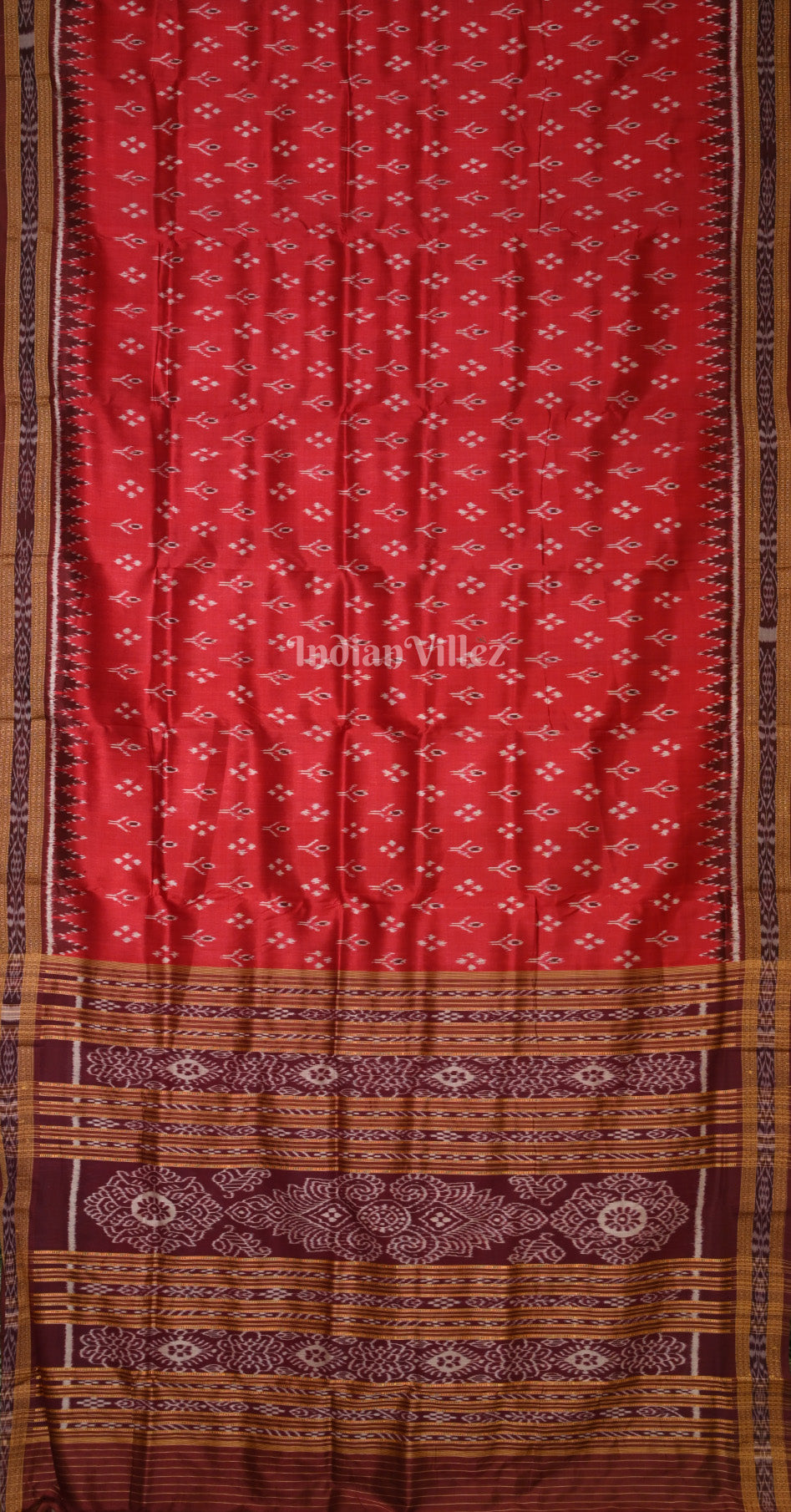 Red Coffee Mayur Chandrika Odisha Ikat Khandua Silk Saree