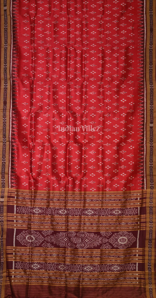 Red Coffee Mayur Chandrika Odisha Ikat Khandua Silk Saree