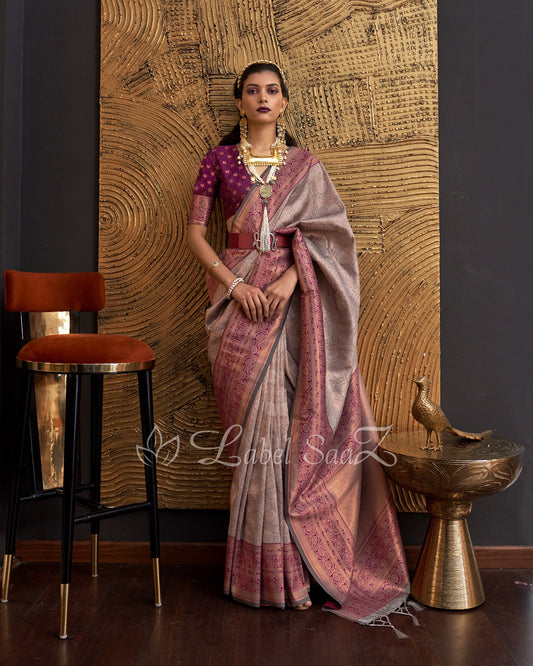 Wine Color Chaap Handloom Weaving Silk Saree