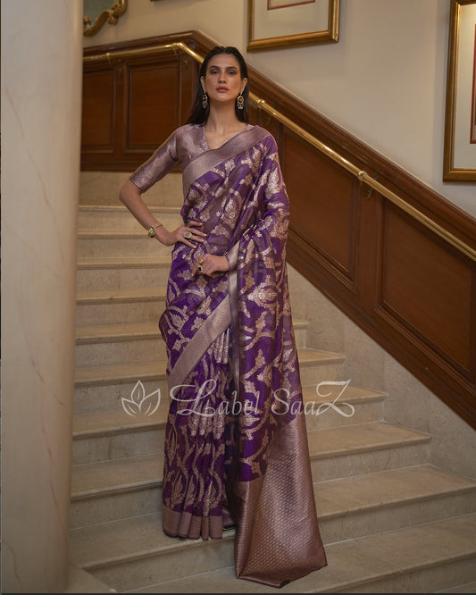 Purple Dual Tone Handloom Weaving Organza Saree With Blouse Piece