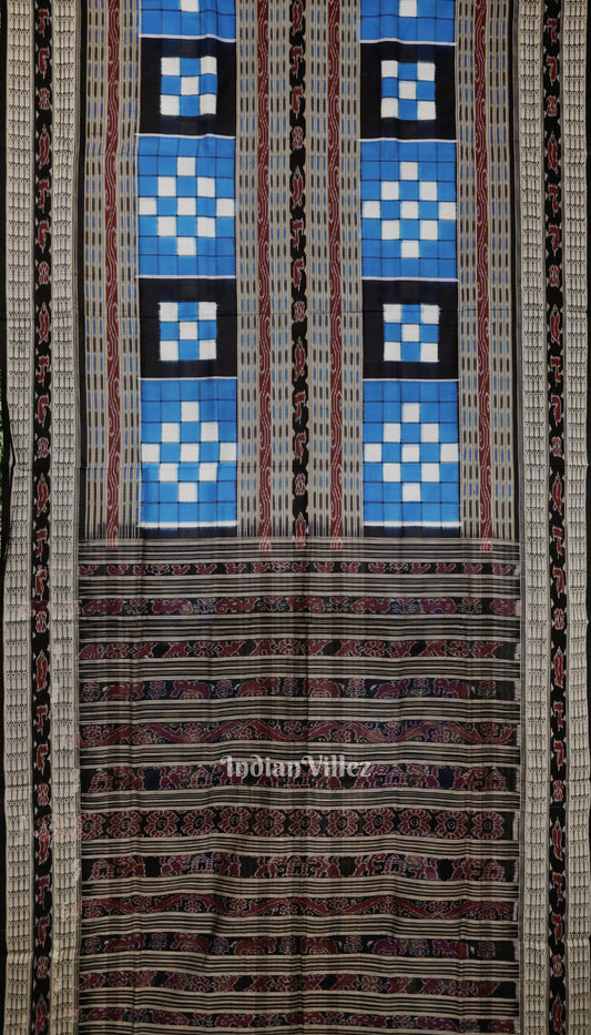 Blue Black Odisha Ikat Pasapali Bichitrapuri Silk Saree