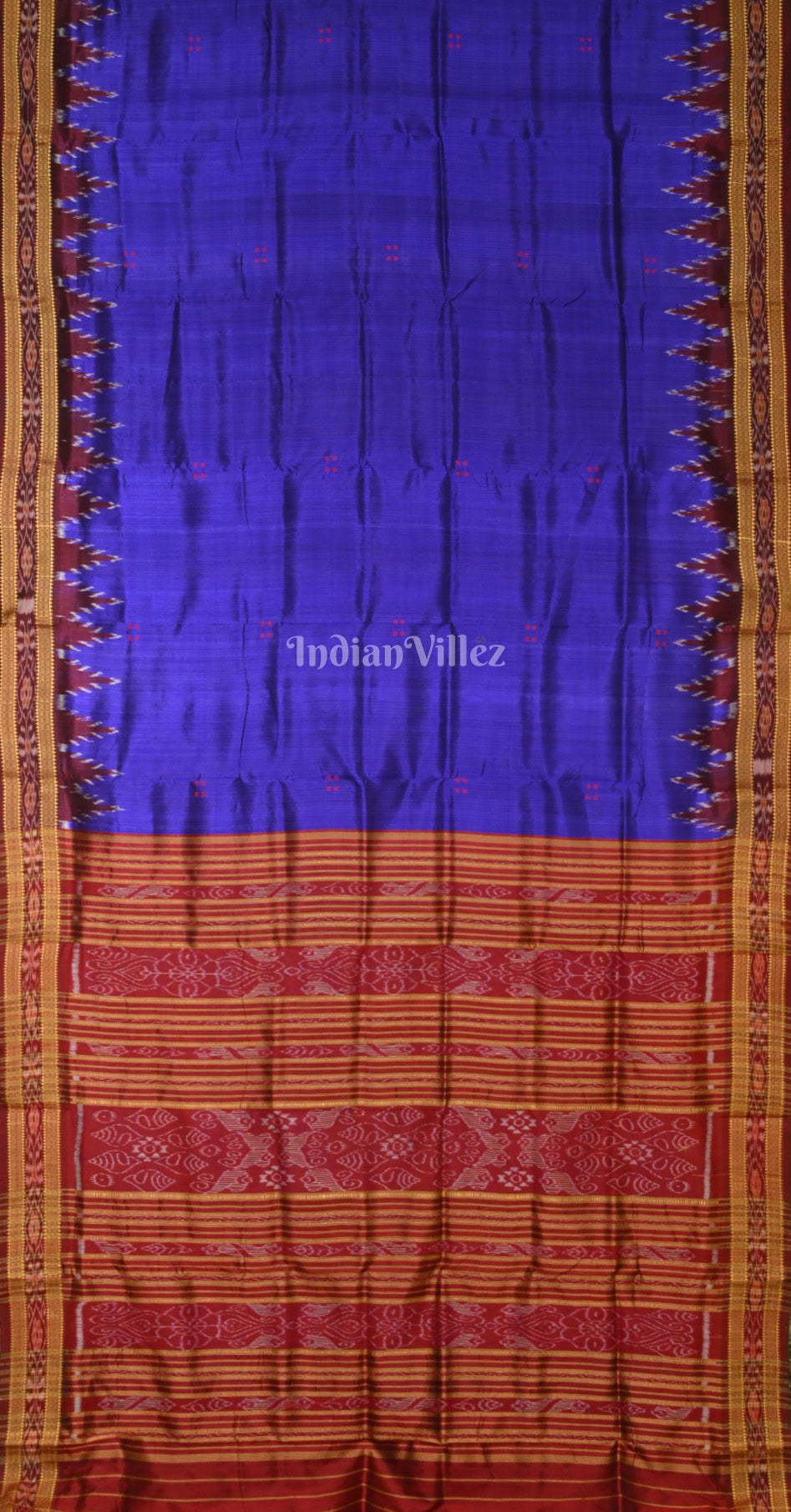 Royal Blue Maroon Kumbha Buti Design Odisha Ikat Khandua Silk Saree