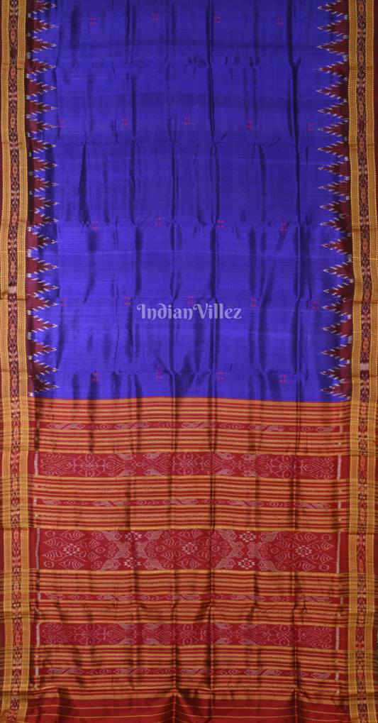 Royal Blue Maroon Kumbha Buti Design Odisha Ikat Khandua Silk Saree