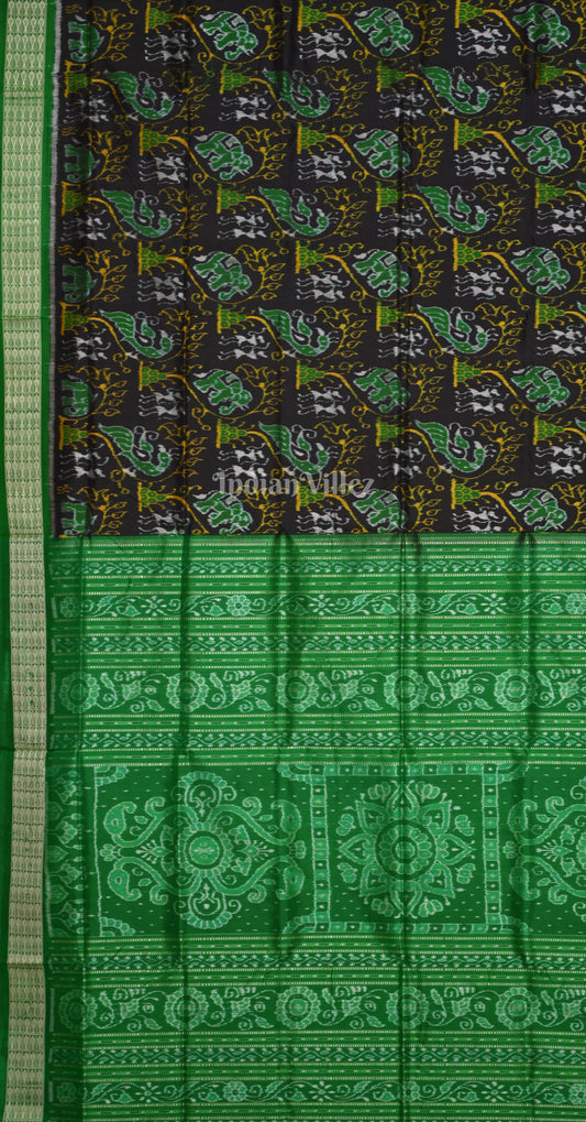 Black Green Chadhei Bana Odisha Ikat Sambalpuri Silk Saree