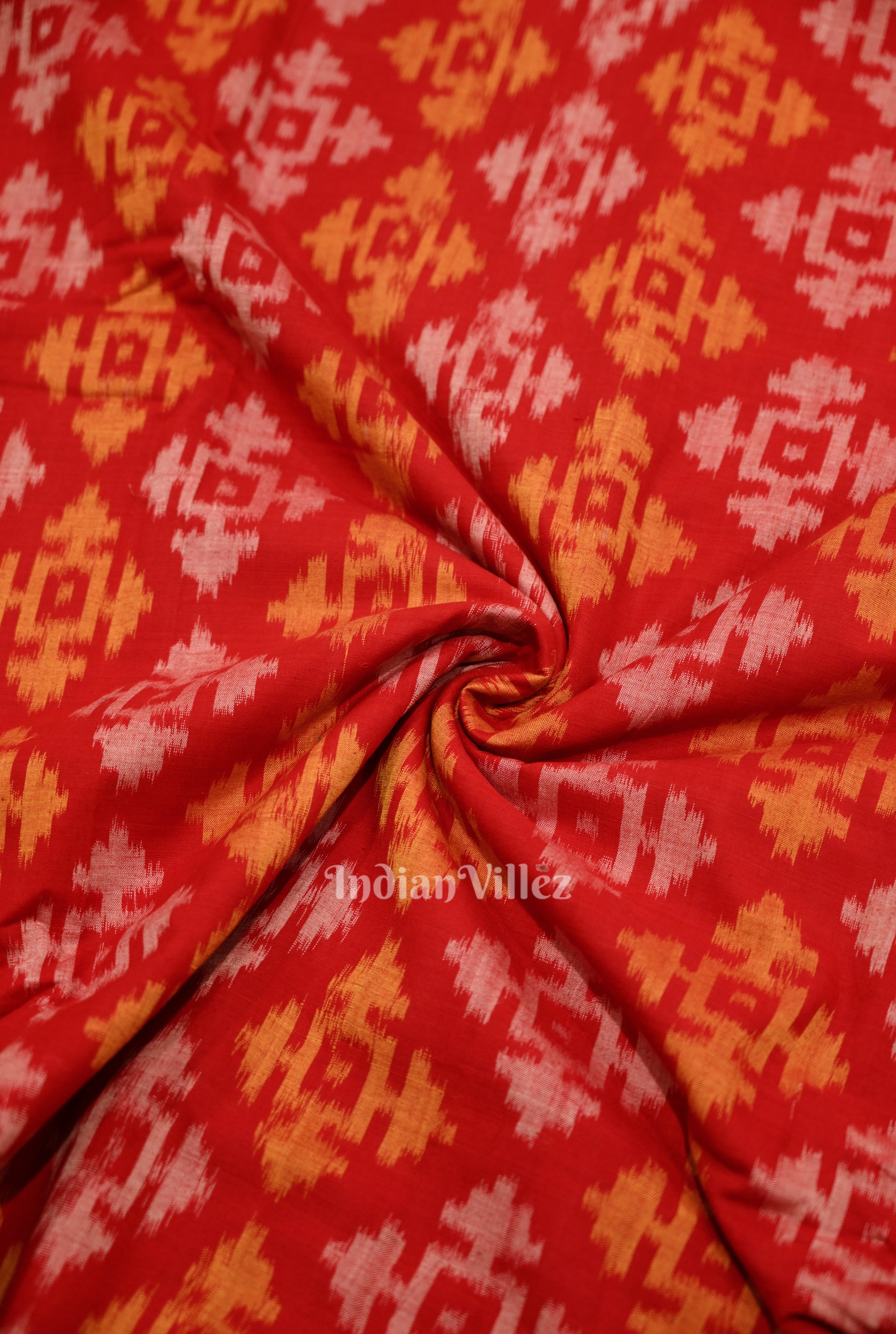 Red Tribal Theme Sambalpuri Odisha Ikat Cotton Fabric