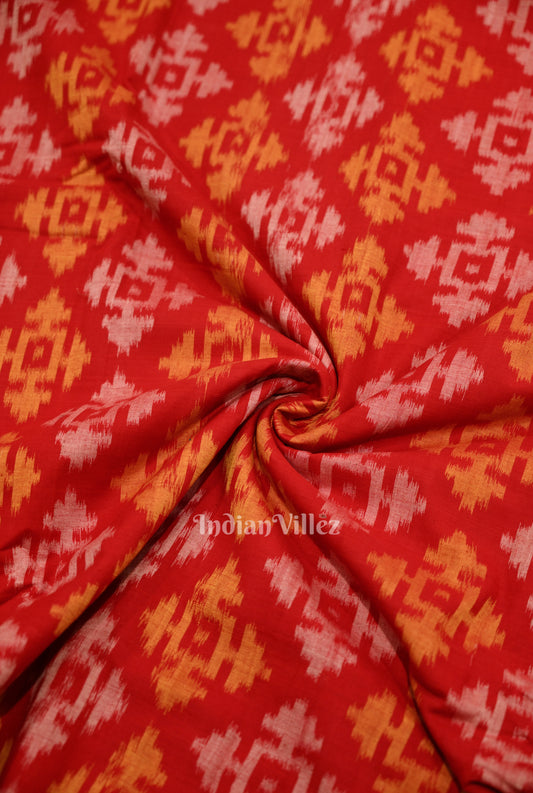 Red Tribal Theme Sambalpuri Odisha Ikat Cotton Fabric