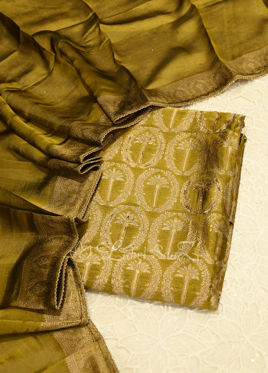 Olive Green  Banarasi Unstitched Salwar Suit