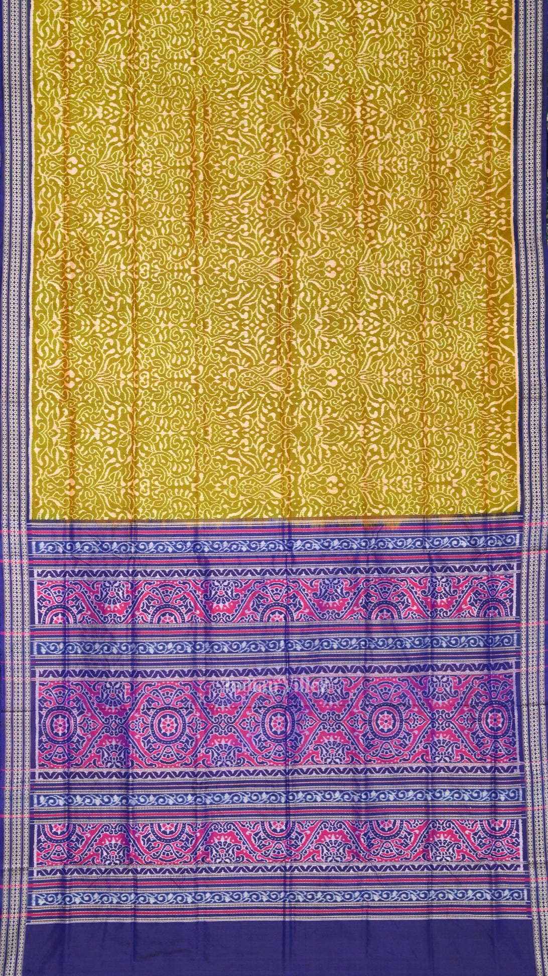  Mehendi Green Blue Floral Motif Sambalpuri Silk Saree