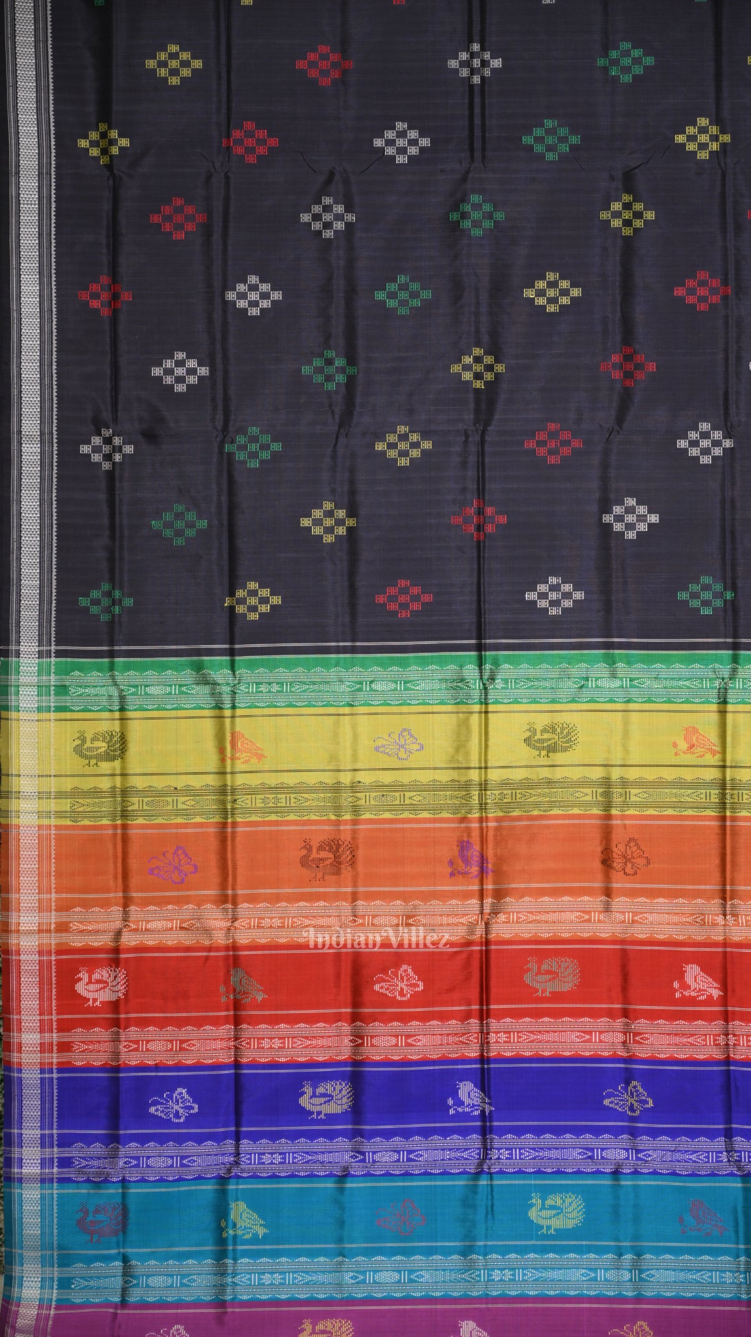 Black  Pasapali Double Pallu Berhampuri Silk Saree
