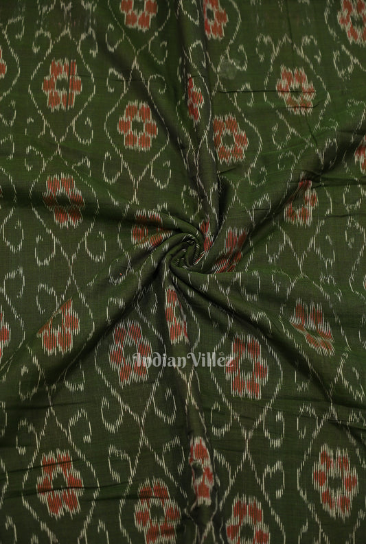 Mehendi Green Flower Pasapali Design Sambalpuri Odisha Ikat Cotton Fabric