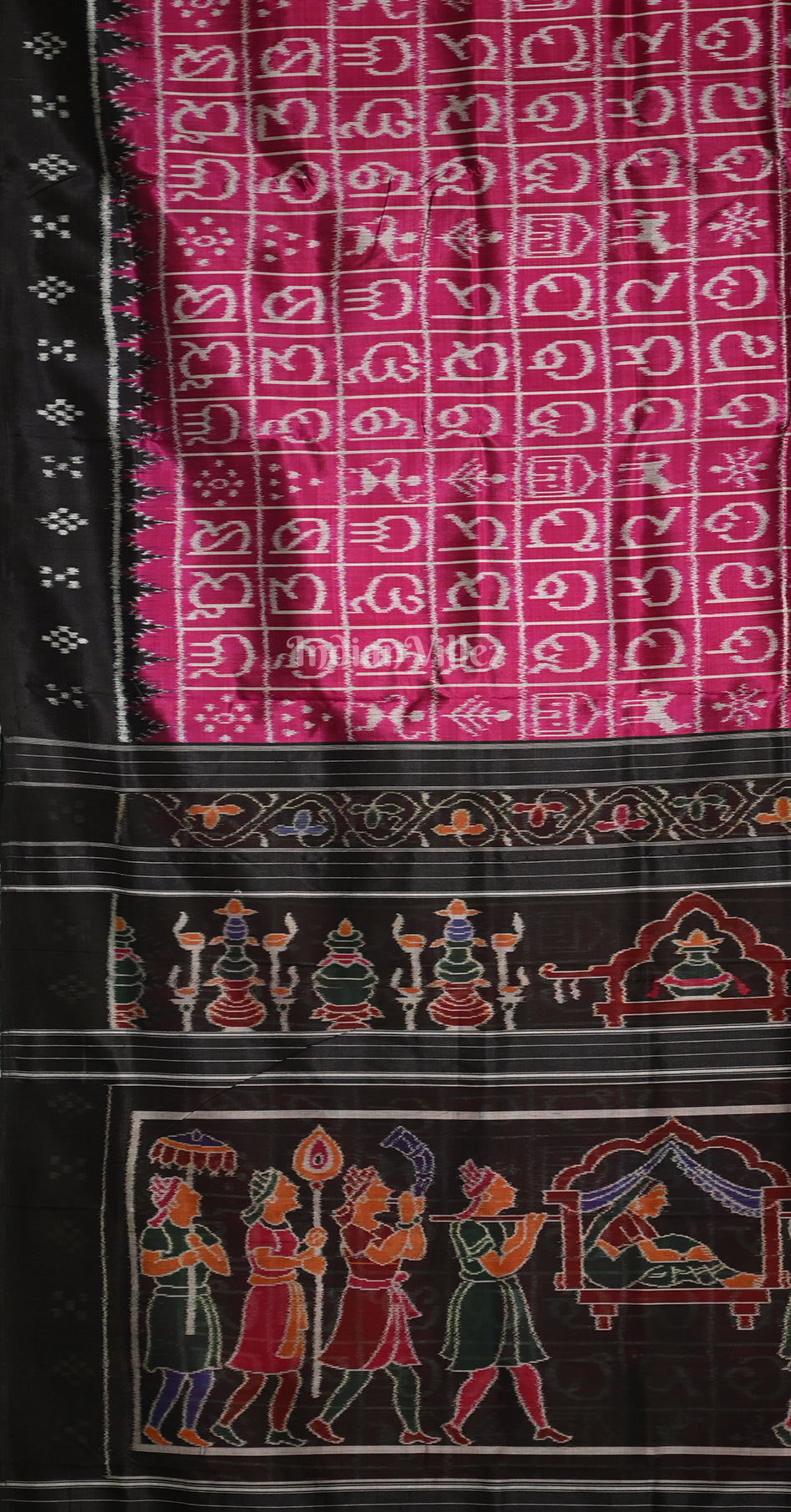 Magenta Pink Black Odia Alphabet Contemporary Designer Silk Saree with Doli Barat Anchal